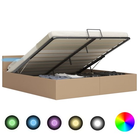 Cama canapé hidráulica LED cuero sintético capuchino 160x200 cm de vidaXL, Camas y somieres - Ref: Foro24-285562, Precio: 339...