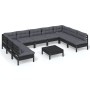 Garden furniture 10 pieces and cushions black solid pine wood by vidaXL, Garden sets - Ref: Foro24-3097185, Price: 987,07 €, ...