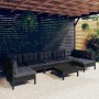 Muebles de jardín 8 pzas con cojines negro madera maciza pino de vidaXL, Conjuntos de jardín - Ref: Foro24-3097173, Precio: 8...