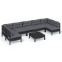 Muebles de jardín 8 pzas con cojines negro madera maciza pino de vidaXL, Conjuntos de jardín - Ref: Foro24-3097173, Precio: 8...