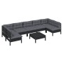 Muebles de jardín 8 pzas con cojines negro madera maciza pino de vidaXL, Conjuntos de jardín - Ref: Foro24-3097173, Precio: 8...