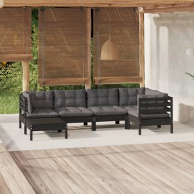 Garden furniture 6 pieces with black cushions solid pine wood by vidaXL, Garden sets - Ref: Foro24-3096542, Price: 573,41 €, ...