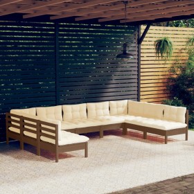 Garden furniture 9 pieces and cushions honey brown pine wood by vidaXL, Garden sets - Ref: Foro24-3097178, Price: 838,99 €, D...