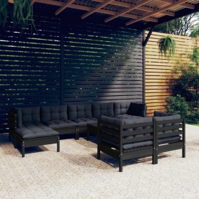 Muebles de jardín 10 pzas con cojines negro madera maciza pino de vidaXL, Conjuntos de jardín - Ref: Foro24-3097137, Precio: ...