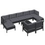 Muebles de jardín 10 pzas con cojines negro madera maciza pino de vidaXL, Conjuntos de jardín - Ref: Foro24-3097137, Precio: ...