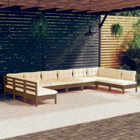 Garden furniture 10 pieces and cushions honey brown pine wood by vidaXL, Garden sets - Ref: Foro24-3097190, Price: 913,99 €, ...