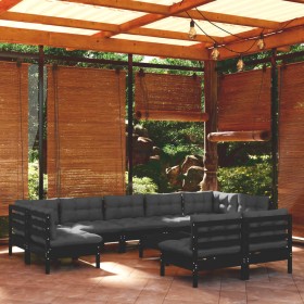 Garden furniture 10 pieces and cushions black solid pine wood by vidaXL, Garden sets - Ref: Foro24-3097209, Price: 986,31 €, ...