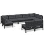 Garden furniture 9 pieces and cushions black solid pine wood by vidaXL, Garden sets - Ref: Foro24-3097203, Price: 875,57 €, D...