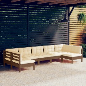 Garden furniture 7 pieces and cushions honey brown pine wood by vidaXL, Garden sets - Ref: Foro24-3097166, Price: 629,99 €, D...