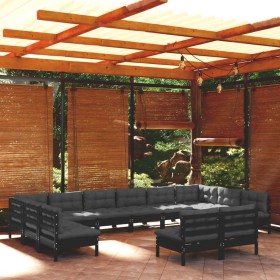 Garden furniture 12 pieces with black cushions solid pine wood by vidaXL, Garden sets - Ref: Foro24-3097227, Price: 1,00 €, D...