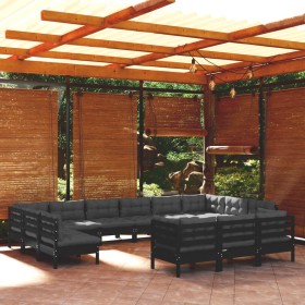 Muebles de jardín 13 pzas con cojines negro madera de pino de vidaXL, Conjuntos de jardín - Ref: Foro24-3097287, Precio: 1,00...