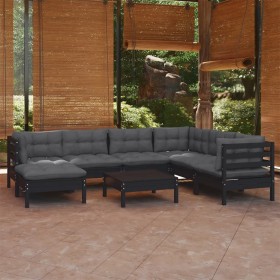 8 Stk. Gartenmöbel und Kissen aus massivem Kiefernholz schwarz von vidaXL, Gartensets - Ref: Foro24-3096657, Preis: 844,96 €,...