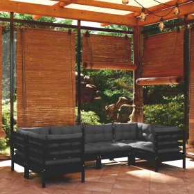 Muebles de jardín 6 pzas con cojines negro madera de pino de vidaXL, Conjuntos de jardín - Ref: Foro24-3097299, Precio: 557,9...