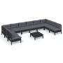 Garden furniture set, 11 pieces, with black cushions, made of solid pine wood. by vidaXL, Garden sets - Ref: Foro24-3097197, ...