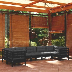 Garden furniture 7 pieces with black pine wood cushions by vidaXL, Garden sets - Ref: Foro24-3097311, Price: 648,31 €, Discou...