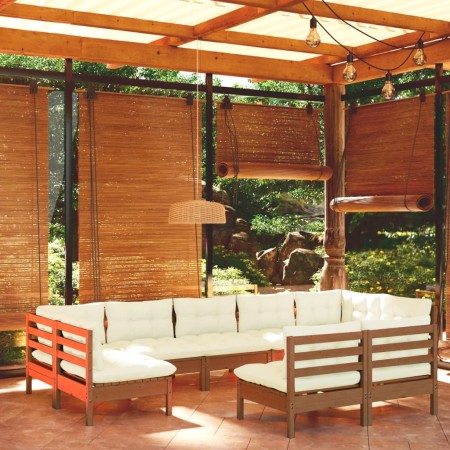 Garden furniture 9 pieces and cushions honey brown pine wood by vidaXL, Garden sets - Ref: Foro24-3097202, Price: 838,68 €, D...