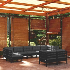 9 Stk. Gartenmöbel und Kissen aus massivem Kiefernholz schwarz von vidaXL, Gartensets - Ref: Foro24-3097251, Preis: 867,98 €,...