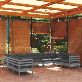 9-teiliges Gartenmöbel-Set und Kissen Zirbenholz grau von vidaXL, Gartensets - Ref: Foro24-3097321, Preis: 841,94 €, Rabatt: %