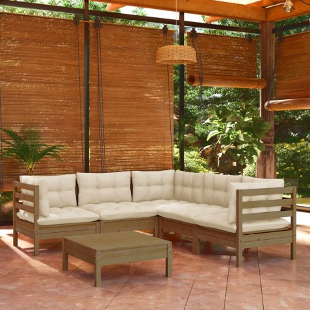 Muebles de jardín 6 pzas y cojines madera de pino marrón miel de vidaXL, Conjuntos de jardín - Ref: Foro24-3096680, Precio: 5...