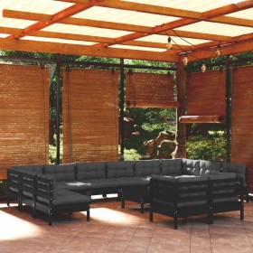 Muebles de jardín 13 pzas con cojines negro madera de pino de vidaXL, Conjuntos de jardín - Ref: Foro24-3097281, Precio: 1,00...