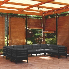 9-piece garden furniture set with black cushions made of pine wood by vidaXL, Garden sets - Ref: Foro24-3097323, Price: 867,9...