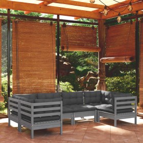 Gartenmöbel-Set 6-teilig und Kissen aus grauem Kiefernholz von vidaXL, Gartensets - Ref: Foro24-3097297, Preis: 527,84 €, Rab...