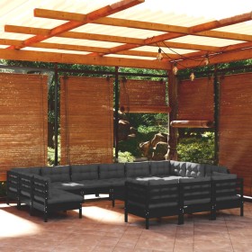 Muebles de jardín 14 pzas con cojines negro madera de pino de vidaXL, Conjuntos de jardín - Ref: Foro24-3097293, Precio: 1,00...