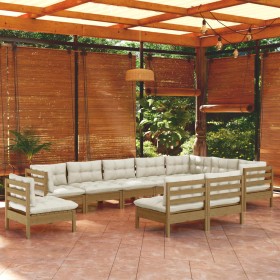 Garden furniture 10 pieces and cushions honey brown pine wood by vidaXL, Garden sets - Ref: Foro24-3096758, Price: 933,99 €, ...