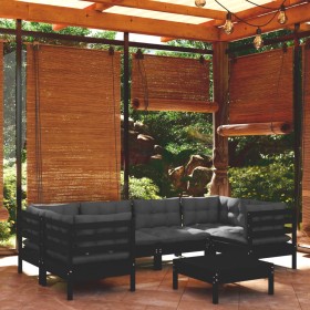 Muebles de jardín 7 pzas con cojines negro madera de pino de vidaXL, Conjuntos de jardín - Ref: Foro24-3097305, Precio: 633,1...