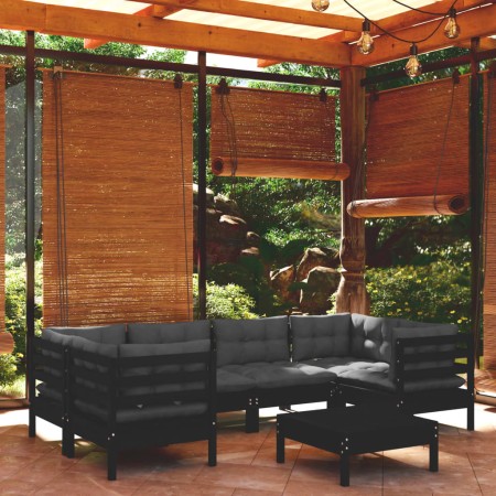 Muebles de jardín 7 pzas con cojines negro madera de pino de vidaXL, Conjuntos de jardín - Ref: Foro24-3097305, Precio: 630,8...