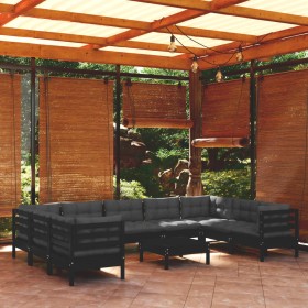 Garden furniture 10 pieces with black pine wood cushions by vidaXL, Garden sets - Ref: Foro24-3097329, Price: 988,16 €, Disco...