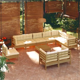 Muebles de jardín 11 pzas y cojines madera de pino marrón miel de vidaXL, Conjuntos de jardín - Ref: Foro24-3096788, Precio: ...