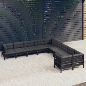 Garden furniture 10 pieces with black pine wood cushions by vidaXL, Garden sets - Ref: Foro24-3097011, Price: 956,08 €, Disco...