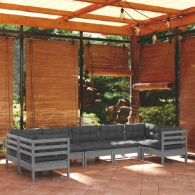 7-teiliges Gartenmöbel-Set und Kissen Zirbenholz grau von vidaXL, Gartensets - Ref: Foro24-3097309, Preis: 632,21 €, Rabatt: %