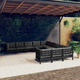 Muebles de jardín 11 pzas y cojines negro madera de pino de vidaXL, Conjuntos de jardín - Ref: Foro24-3097023, Precio: 1,00 €...