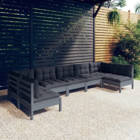 Muebles de jardín 7 pzas y cojines gris madera maciza de pino de vidaXL, Conjuntos de jardín - Ref: Foro24-3097165, Precio: 6...