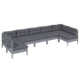 Garden furniture 7 pieces and gray cushions solid pine wood by vidaXL, Garden sets - Ref: Foro24-3097165, Price: 631,60 €, Di...