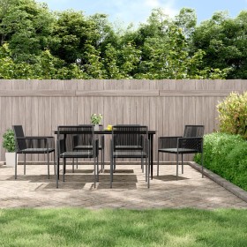 Garden dining set 7 pieces and black synthetic rattan steel cushions by vidaXL, Garden sets - Ref: Foro24-3187070, Price: 459...