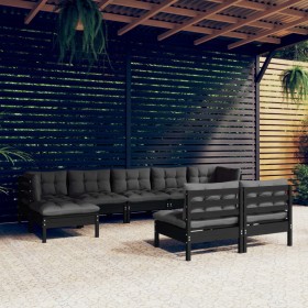 Garden furniture 9 pieces with black pine wood cushions by vidaXL, Garden sets - Ref: Foro24-3097107, Price: 882,82 €, Discou...