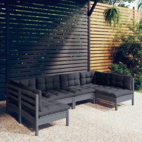 Garden furniture 6 pieces and cushions solid gray pine wood by vidaXL, Garden sets - Ref: Foro24-3097153, Price: 547,99 €, Di...