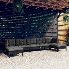 Garden furniture 7 pieces with black pine wood cushions by vidaXL, Garden sets - Ref: Foro24-3097095, Price: 697,87 €, Discou...