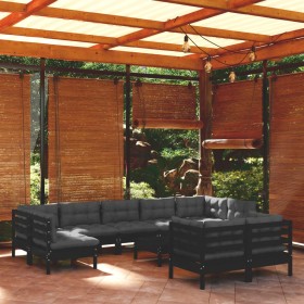 Muebles de jardín 10 pzas con cojines negro madera maciza pino de vidaXL, Conjuntos de jardín - Ref: Foro24-3097257, Precio: ...