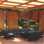 Muebles de jardín 10 pzas con cojines negro madera maciza pino de vidaXL, Conjuntos de jardín - Ref: Foro24-3097257, Precio: ...