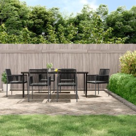 Set comedor jardín 7 pzas y cojines acero ratán sintético negro de vidaXL, Conjuntos de jardín - Ref: Foro24-3187071, Precio:...