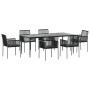 Set comedor jardín 7 pzas y cojines acero ratán sintético negro de vidaXL, Conjuntos de jardín - Ref: Foro24-3187071, Precio:...