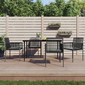 Garden dining set 5 pieces and black synthetic rattan steel cushions by vidaXL, Garden sets - Ref: Foro24-3187067, Price: 337...