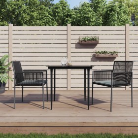 Garten-Essgruppe, 3-teilig, mit Kissen aus schwarzem synthetischem Rattanstahl von vidaXL, Gartensets - Ref: Foro24-3187065, ...