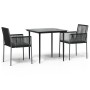 Set comedor jardín 3 pzas y cojines acero ratán sintético negro de vidaXL, Conjuntos de jardín - Ref: Foro24-3187065, Precio:...