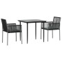 Set comedor jardín 3 pzas y cojines acero ratán sintético negro de vidaXL, Conjuntos de jardín - Ref: Foro24-3187065, Precio:...