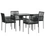 Garden dining set 5 pieces and black synthetic rattan steel cushions by vidaXL, Garden sets - Ref: Foro24-3187066, Price: 307...